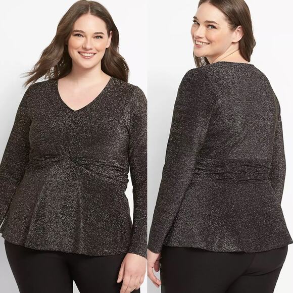 NWT Lane Bryant Twist-Front Shimmer Peplum Top Plus Sz 18/20 Cocktail Glam Bling - Picture 1 of 13